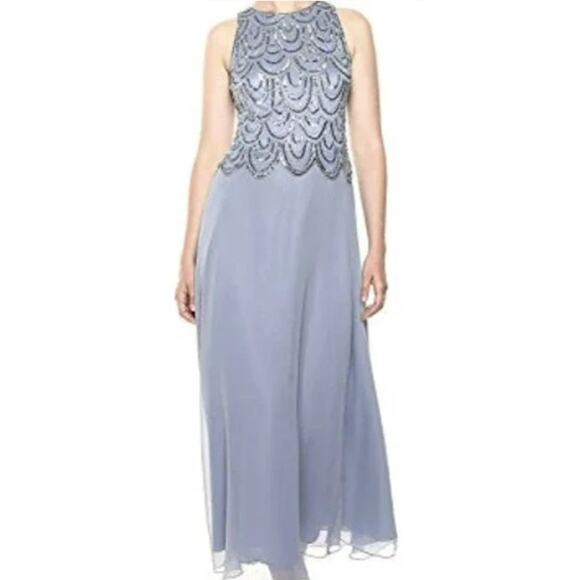 J KARA 16 1x plus blue silver sleeveless beaded formal party maxi gown NWT B136 - Picture 1 of 6